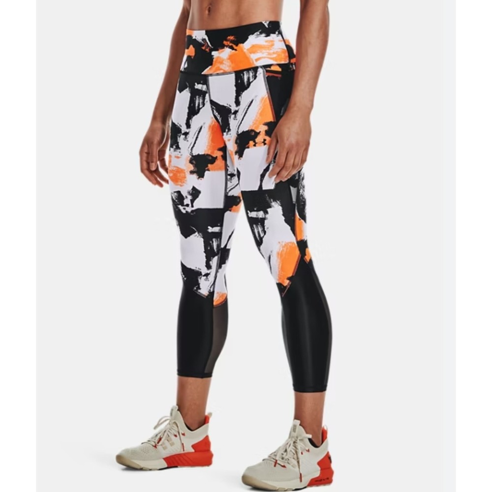 Under Armour‎ Project Rock Leggings Womens XL NEW HeatGear Orange Black Crop